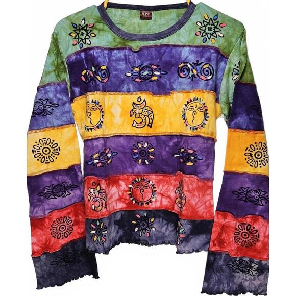 K.P.C. Women's Handmade Hand Painted Bohemian Colorful Long Sleeve Top Medium - Picture 1 of 7